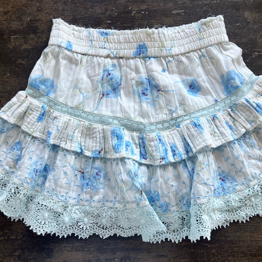 LoveShackFancy XS Blue Floral Mini Skirt